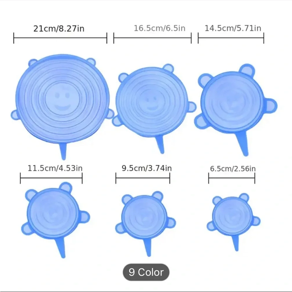 6 PCs Silcome‎ Stretch lids , Bowl Covers, Reusable Food Saving Cover.